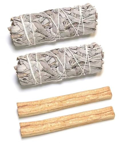4 Stück Premium Räucher-Set 2 Weißer Salbei und 2 Palo Santo Premium Kalifornischer Salbei Räuchern [100% NATURREIN] Traditionelles Räucherwerk zur Energetischen Reinigung Beseitigt Negative Energien