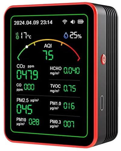 Kraslaw Luftqualität Monitor WLAN WiFi – TVOC HCHO PM2.5 Temperatur Luftfeuchtigkeit Sensor mit Display – kompatibel mit Tuya/Smart Life