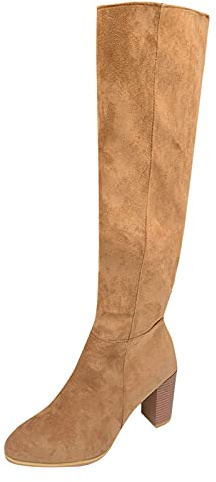 Women's Thigh High Boots with Zip Square Toe Elegant Western Boots for Women, Wellington Boots with Non-Slip Sole, Women's Ankle Boots with Heel, Elegant Pointed, khaki, 8.5 UK