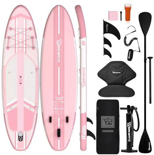 TIGERXBANG Inflatable Stand Up Paddle Board 11'x34x6, SUP Board with Seat & Complete Accessories, Extra Wide Non-Slip Deck, Paddleboard for Adults & Beginners - Shadow Collection Pink