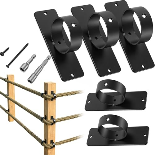 BORDRISE Supporti per Corde, Set 5 Pezzi Kit Fissaggio Corde Staffa Supporto Anello Sostegno Montante Fissaggi Corrimano Fissaggio a Parete Gancio Ferramenta per Recinzioni Scale Terrazze e Ringhiere