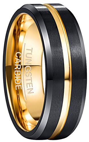 NUNCAD Tungsten Ring for Men Women Wedding Bands 4/6/8/10mm Width Multicolor Available Groove Beveled Edges Engraved I Love You Size 4 to 17,Black Gold,Size 10