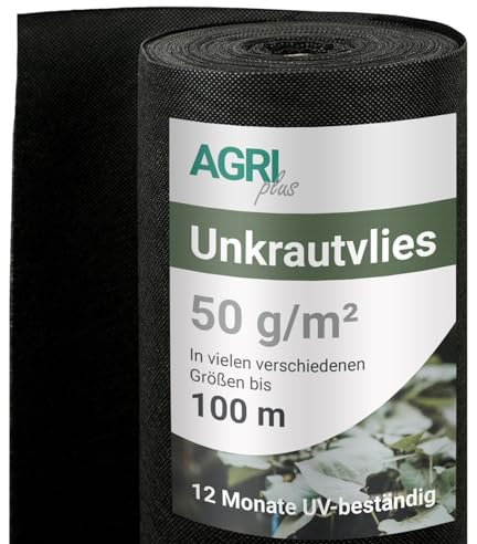 AGRI plus Fieltro para las malas hierbas de alta calidad para jardín con una fuerte resistencia a los rayos UV, permeable al agua y extremadamente resistente a la rotura, para una perfecta protección