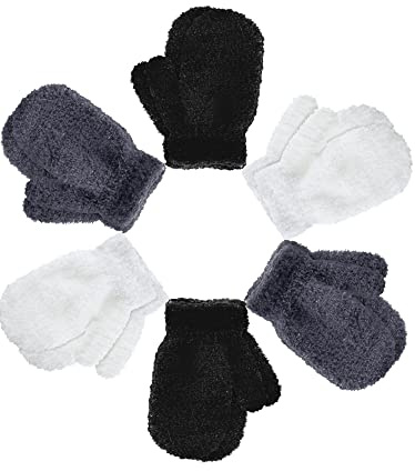 Geyoga 6 par barn varma stretchiga vantar vinter stickade handskar för små flickor och pojkar (enkel färg, 5–10 år)