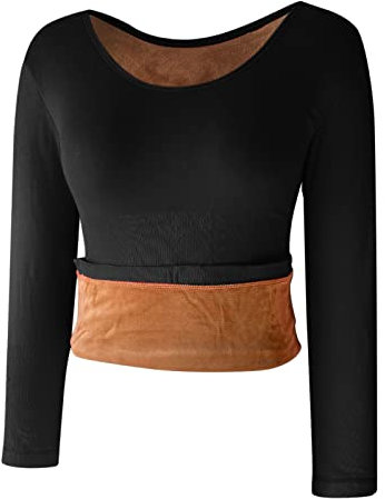 Thermounterwäsche Damen Langarm Thermohemd Warme Unterwäsche mit Innenfleece Thermo Unterhemd Einfarbig Gefüttert Unterwäsche Tops Herbst Winter Thermo Shirt Hemd Oberteil mit (Black, One Size)