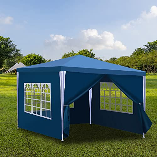 Gimisgu Tonnelle de Jardin, étanche, Stable, 3 x 3 m, avec 4 Panneaux latéraux et fenêtres, Tente, Protection UV, pour Jardin, Mariage, Pique-Nique, Bleue