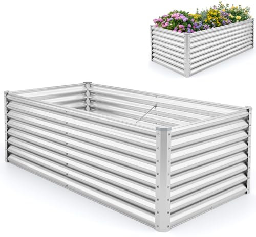 GiantexUK Metal Raised Garden Bed, Elevated Planter Box with Open Bottom & Rubber Wrapped Edges, Outdoor Flower Pots Grow Box Container for Vegetables Herbs Plants (180x95x60cm, Rectangular)