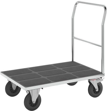 eurokraft | Plattformwagen | Rohrschiebebügel | Vollgummireifen | LxB 1050 x 700 mm | verzinkt