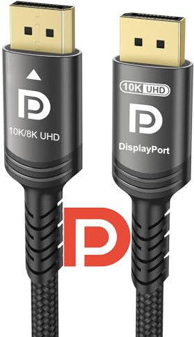 Ubluker 10K 8K 4K Câble DisplayPort 2.1 54Gbps 2M, Certifié VESA Câble DP vers DP 4K 240Hz 165Hz 144Hz 120Hz 10K 8K 60Hz Nylon Tressé UHBR HDCP2.3 FreeSync G-Sync RTX5090 Moniteur Projecteur PC