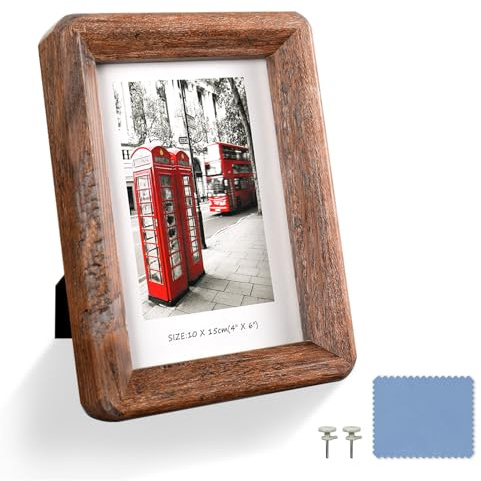 YAAPSDR 4x6 Picture Frame - Rustic Wooden Picture Frame with Real Tempered Glass, Gift Box Barn Wood Frame with Rounded Corner, Suitable for Hanging or Tabletop Display