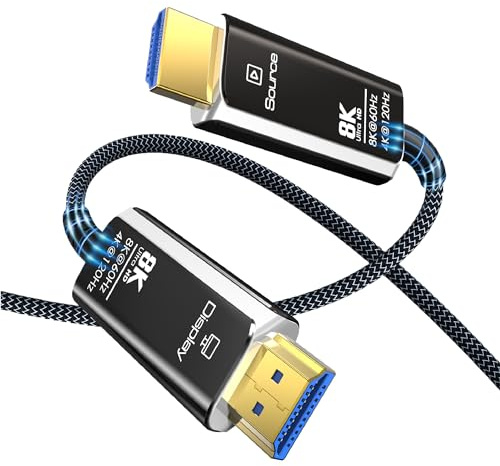 MMOBIEL 8K HDMI Fiber Optic Cable 50ft 48Gbps HDMI 2.1 Cord – 8K@60Hz, 4K@120Hz, HDR, eARC, HDCP 2.3 – Ultra High Speed for PS5, Xbox, TV, Projector, Monitor, Laptop
