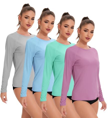 Kinglaman 4 Pack Rash Guard for Women UPF 50+ SPF UV Sun Protection Long Sleeve Swim Shirt Workout Hiking Tops 1 Gray 1 Blue 1 Green 1 Pink X-Large