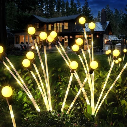 Luz Solar Exterior Jardin,Solares de Luciérnaga Lámpara Solar,LED Luciérnaga Lámparas Solares Lmpermeable para Aceras Césped, Patio, Jardín (4 piezas, Amarillo cálido)