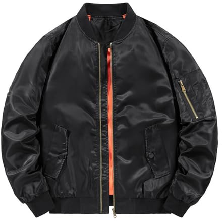 SHINROAD Giacca casual da uomo Giacca da baseball da uomo con colletto alla coreana Giacca da baseball con tasche con chiusura a cerniera Cappotto casual per uomo, Nero , L