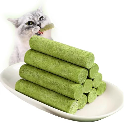 Katzengras Sticks 40g Gefriergetrocknet Katzengras Snack Kätzchengras-Beißstäbchen Katzenminze Stick Kauspielzeug Katze Zur Zahnpflege Zahnreiniger Haarballenentfernun Steigerung Des Appetits