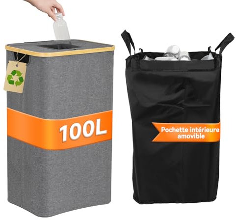 DOLLAR BOSS Conteneur à bouteilles consignées 100L avec couvercle, Bac de recyclage, Collecteur de bouteilles, Grand conteneur pour bouteilles consignées, Système de tri des déchets pour la cuisine.