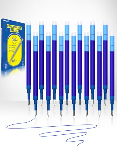 Donluhu 14 Pezzi Ricariche per Penna Cancellabile,Compatibile con Pilot FriXion Ball & Clicker, 0.7 mm, Blu, 400m Lunghezza di scrittura, Pratico per la scuola e la vita di tutti i giorni