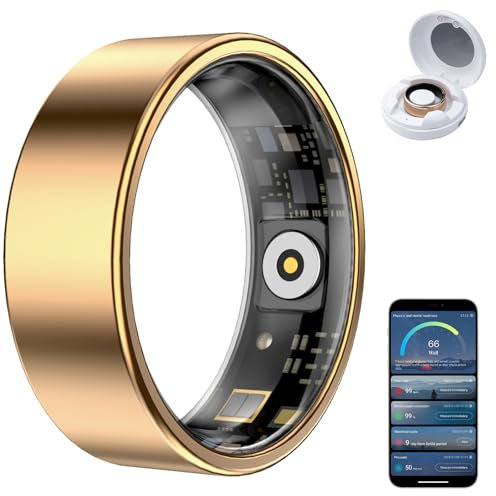 HPLSZCN Smart Ring, Size First, Health Ring No App Subscription, Heart Rate, Blood Oxygen, Fitness Monitor, Sleep Tracker, Women’s Health, Up to 7-Day Battery, Smart Rings for Men/Women (Gold, 10)