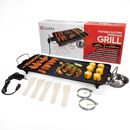 Premium Electric Griddle 27 - Smokeless Indoor Grill - Portable & Nonstick Electric Grill for Outdoor Use - Large Electric Griddle Nonstick with Adjustable Temperature & Even Heating by IDL Packaging
