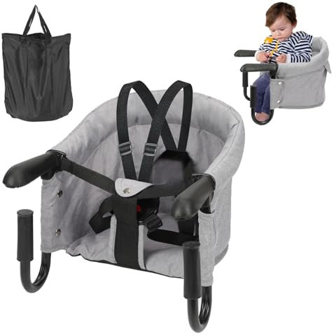 Peviasot Tischsitz Baby, Faltbarer Kindersitz, mit Tragetasche | für zu Hause und unterwegs, Belastbarkeit 18kg, Grau