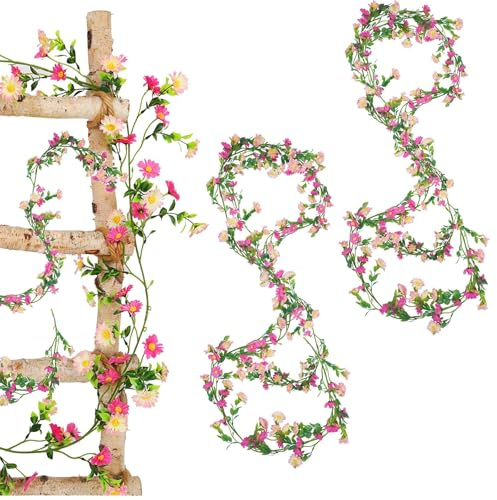TREABEAR 2 guirnaldas de flores de margaritas rosadas, guirnalda decorativa para primavera interior, 200 cm, flores artificiales como margaritas reales