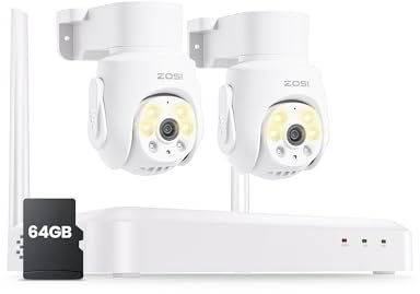ZOSI 5MP Kit Caméra de Surveillance Extérieure WiFi6, 8CH 3K NVR avec Carte Mémoire 64G Enregistrement 24/7, Plug-in Caméra IP PT Vue à 360° Détection Humaine et Suivi Auto Audio Bidirectionnel