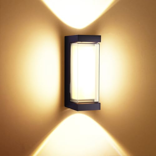 Outdoor Wall Lights, Black Square LED Up Down Exterior Wall Sconce, IP65 Waterproof Outdoor Lights Mains Powered, LED Front Door Lamp Porch Light for House Hallway Garden Outside Security Lamp