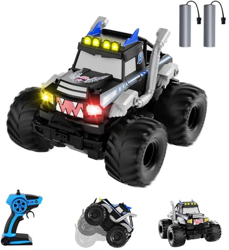 Voiture Télécommandée Tout Terrain Amphibie，2.4GHz Voiture Télécommandée Enfant, 4x4 télécommandée tout terrain, Monstertruck RC avec 360° Drift, Jouet Cadeau pour Garçon Fille 6 ans et plus (Bleu)