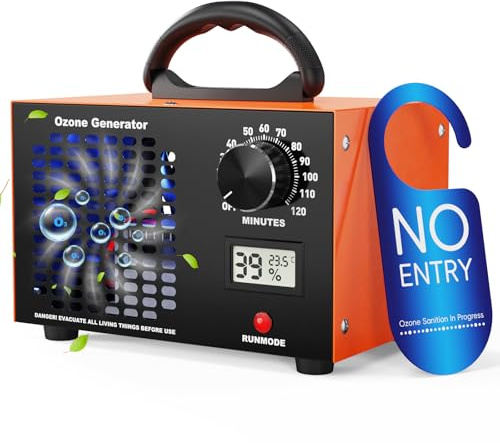 Ozongenerator 60 000 mg/h – kraftfull ozonluftrenare med 120 min timer, temperatur- och luftfuktighetsdisplay, industriell ozonisator (O3) för bil, bostad, hotell, kök och husdjurslukter