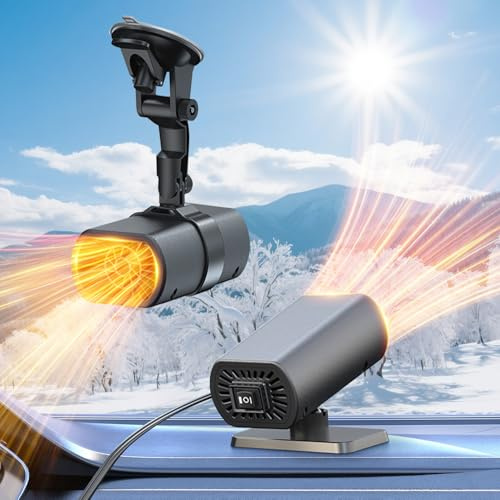 Hu7ken 12V Portable Car Heater, 2-in-1 Heating/Cooling, 10s Fast Defrost with 360° Rotation, Low Energy Car Heater for Commuters, Campers, RV Travelers in Cars, Trucks, SUVs