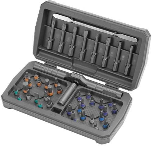 QWORK® Juego de Destornilladores de Carraca 42 en 1 con Mango en T – 40 Puntas de Acero S2 Magnéticas - para Montaje de Muebles, Reparación de Bicicletas y Hogar