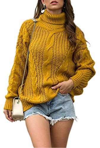 Jywmsc Suéter De Cuello Alto Mujer De Punto Invierno Moda Jerséis Pullover Acanalado Suéter