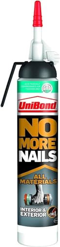UniBond No More Nails All Materials Interior And Exterior Construction Adhesive, All Materials Grab Adhesive In Pressure Pack, Indoor And Outdoor, No Nails Required, White, 326 g Pressure Pack