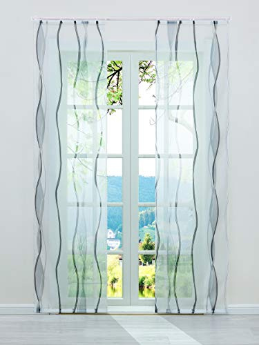 ESLIR Schiebegardinen Set 2er Flächenvorhänge Gardinen mit Klettband Schiebevorhang Transparent Vorhang mit Wellen Druck Voile Grau BxH 57x175cm 2 Stück