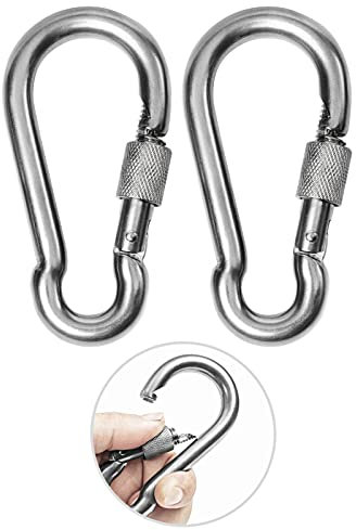 2Pcs M8 Safe Lock Carabiner Clip, Heavy Duty 304 Stainless Steel Snap Hook Carabiner Hook for Outdoor Climbing Hiking Camping Fishing Boats Backpacks Chains Hanging Swing Hammock