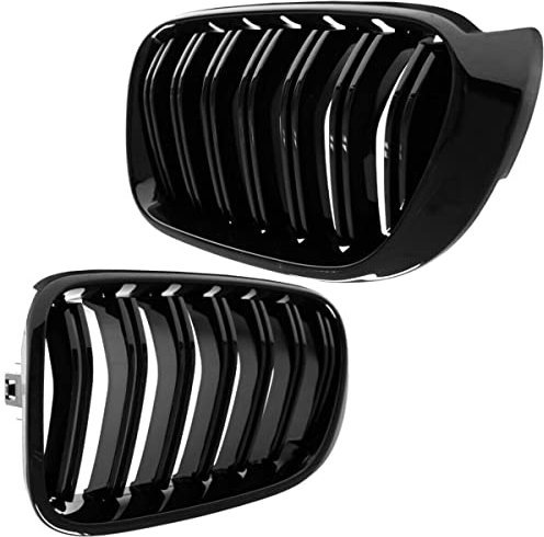DM Autoteile 14067 Set Doppelsteg Kühlergrill Front Grill schwarz Glanz lackiert kompatibel für BMW X3 F25 X4 F26 bj 14-18