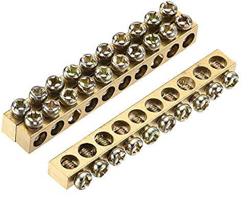 sourcing map 3 Stk. Klemmen Erdungsschiene Schraubblock Barriere Messing 10 Positionen 65 mm x 5.5 mm x 7.5 mm für elektrische Verteilung