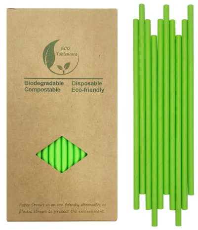 Verde Cannucce di Carta 197mm/ 7.75, 100 Pezzi Cannucce Verde Usa e Getta per Feste di Compleanno, Matrimoni, Natale, Docce Bambino, 100% Biodegradabili e Compostabili