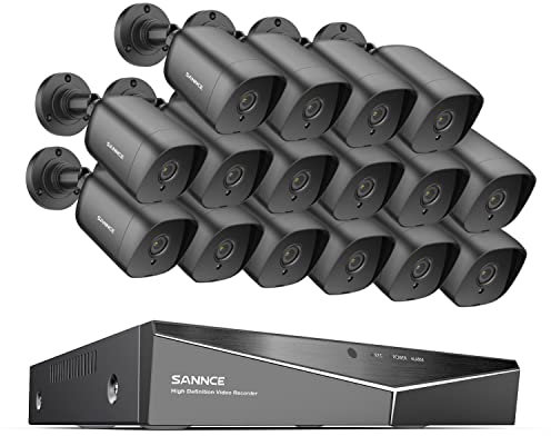 SANNCE Kit de Cámaras de Seguridad 16CH DVR 1080P de Vigilancia,16 Cámaras de 2MP Sistema de Videovigilancia IP66 Impermeable Visión Nocturna