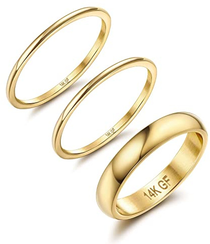Diamday Bagues Or 14K pour Femmes en Acier Inoxydable Bague Mince à Empiler Simple Pouce Pinky Déclaration Anneaux de Bande Confort 1mm 3mm