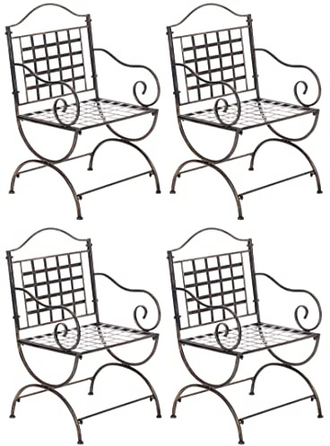 CLP Set Di 4 Sedie In Ferro Lotta In Stile Art Nouveau I Sedie Da Esterno Con Braccioli I Sedie Da Giardino, Colore:bronzo