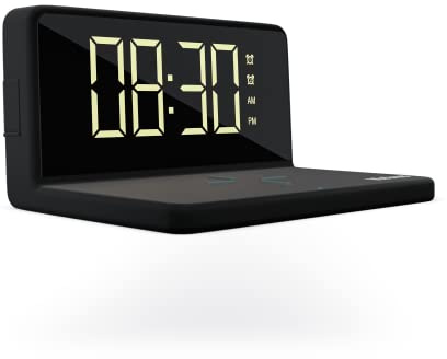Mebus Digitalwecker mit kabelloser Ladefunktion (Qi, Induktion), bis 10W Ladeleistung, 2 Weckzeiten, USB-Ausgang zum Laden Anderer Geräte, Farbe: Schwarz, Modell: 56874
