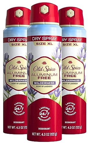 Old Spice Aluminum Free Dry Spray Men's Deodorant, 24/7 Odor Protection, Wilderness Scent of Lavender, 4.3oz (Pack of 3)