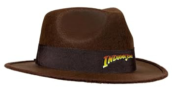 Indiana Jones - Sombrero para adultos – Talla única – All Felt Fedora con banda marrón y logotipo Ribbon, negro, estándar