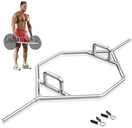 COSTWAY Barra della Trappola Olimpica, Olympic Hex Trap Bar in Acciaio con Maniglie Piegehvole, Barra Sollevamento Pesi, Capacità di Carico 226 kg (Argento)