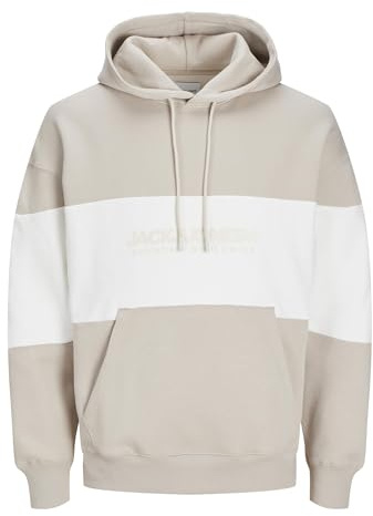 Jack & Jones JJELEGACY - Sudadera con Capucha, Moonbeam/Detail:Blocking, XXL