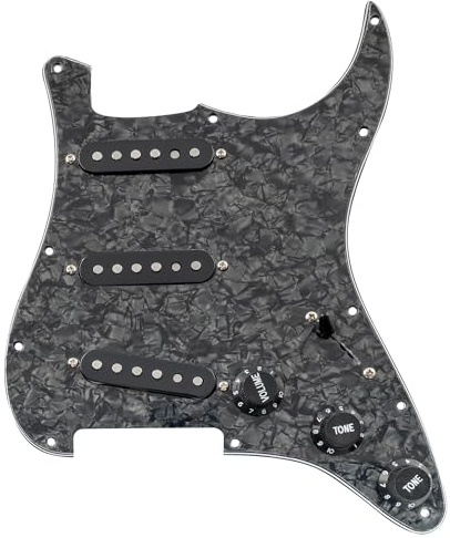 Musiclily Pro SE SSS Pre-wired Loaded Pickguard ST Gitarren Vorverdrahtetes Schlagbrett mit Staggered Alnico 5 Single Coil Tonabnehmer für Strat-Style E-Gitarre, 4-lagig Black Pearl