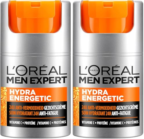 L'Oreal Men Expert Hydra Energetic Anti-Fatigue Moisturiser, with proteins and Vitamin C - 50ml (Pack of 2)