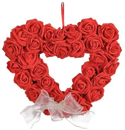 Liuyoyo Ghirlanda Artificiale a Forma di Cuore Rosa Floreale, Ghirlanda di Rose Artificiali a Forma di Cuore, Ghirlanda di Fiori di Rosa di Simulazione di Arte Moderna per la Decorazione della(Rosso)