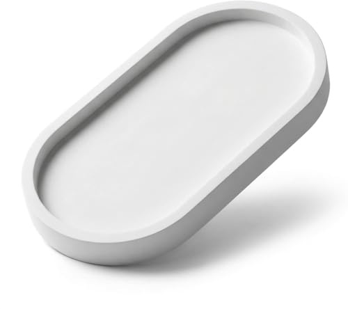 FARAMIR STORE White Oval Vanity Tray, Stone Powder Jewelry Dish & Perfume Organizer, Decorative Tray for Bathroom, Kitchen Counter & Minimalist Home Decor